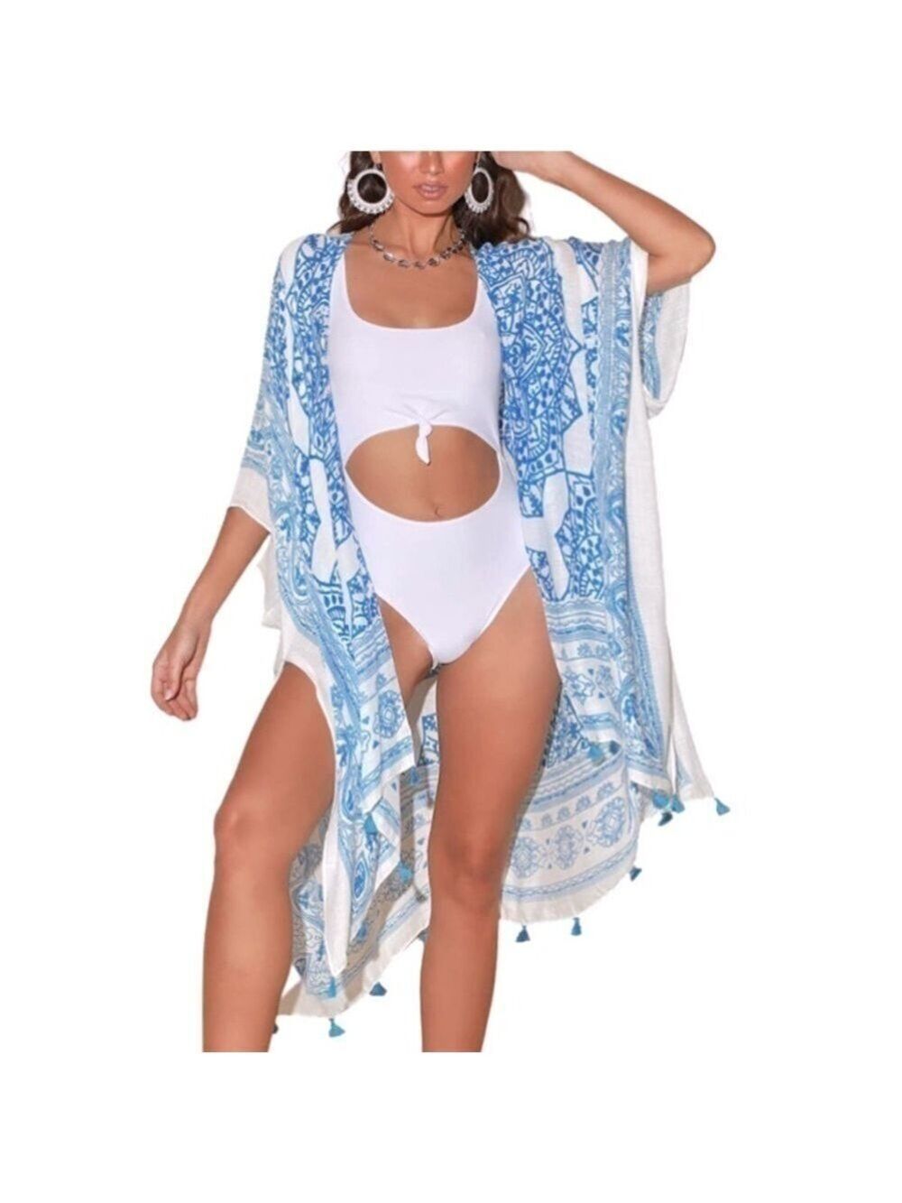 New Beautiful Royal Blue Kimono Swimsuit Beach Summer Cover Swimwear Cardigan